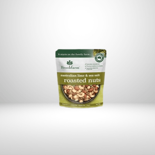 Brookfarm Brothers Australian Lime & Sea Salt Roasted Nuts 75g - Dairy Free, Gluten Free, Vegan, Vegetarian - Bringing Australian flavours to life! This zesty blend of premium oven roasted nuts features Australian macadamias, cashews; almonds dusted in Australian dried lime and sea salt and is a gourmet take on a traditional flavour, reminiscent of an Australian summer x 75g