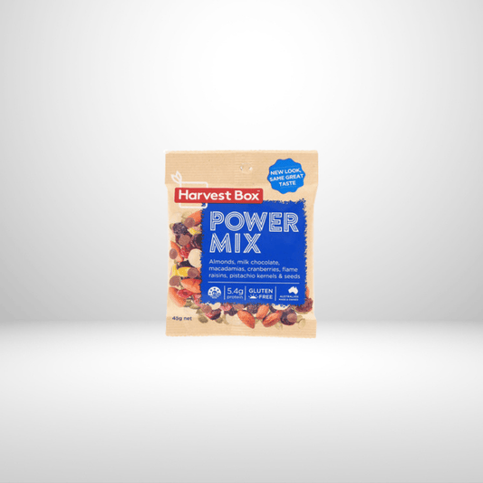 Harvest Box Power Mix 45g - Gluten Free, Vegetarian - It's no wonder this is a Best Seller - this classic trail mix is sweetly sprinkled with creamy milk chocolate to power you through the day in a healthier, tasty way! x 45g